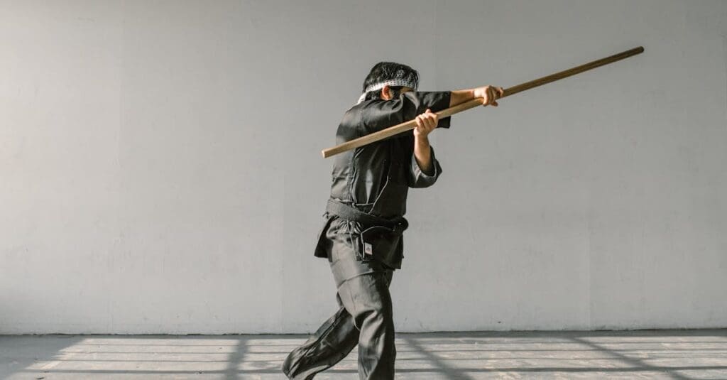 Martial arts training guide featuring traditional Kung Fu weapon drills